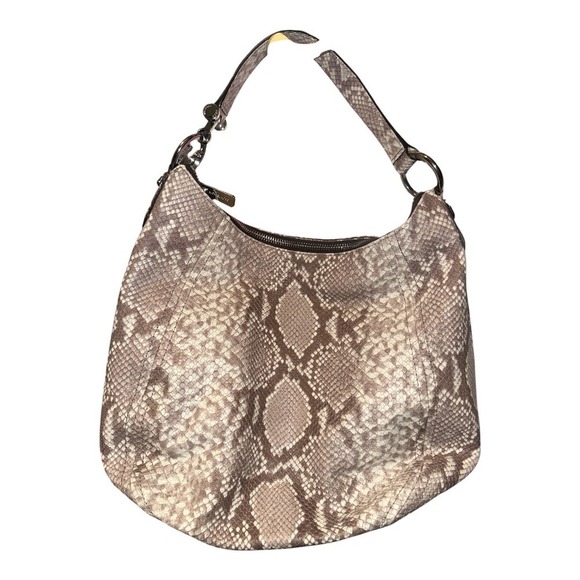 Michael Kors Fulton Brown Snakeskin Hobo Shoulder Bag - Picture 1 of 9